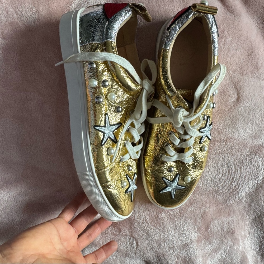 Kurt Geiger Metallic Gold and Silver Star Sneakers - Picture 2 of 7